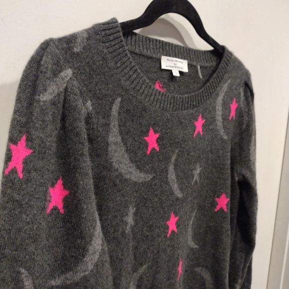 White + Warren Anthropologie Women's Heart Moon Star 100% Cashmere Sweater Sz S - Picture 3 of 6